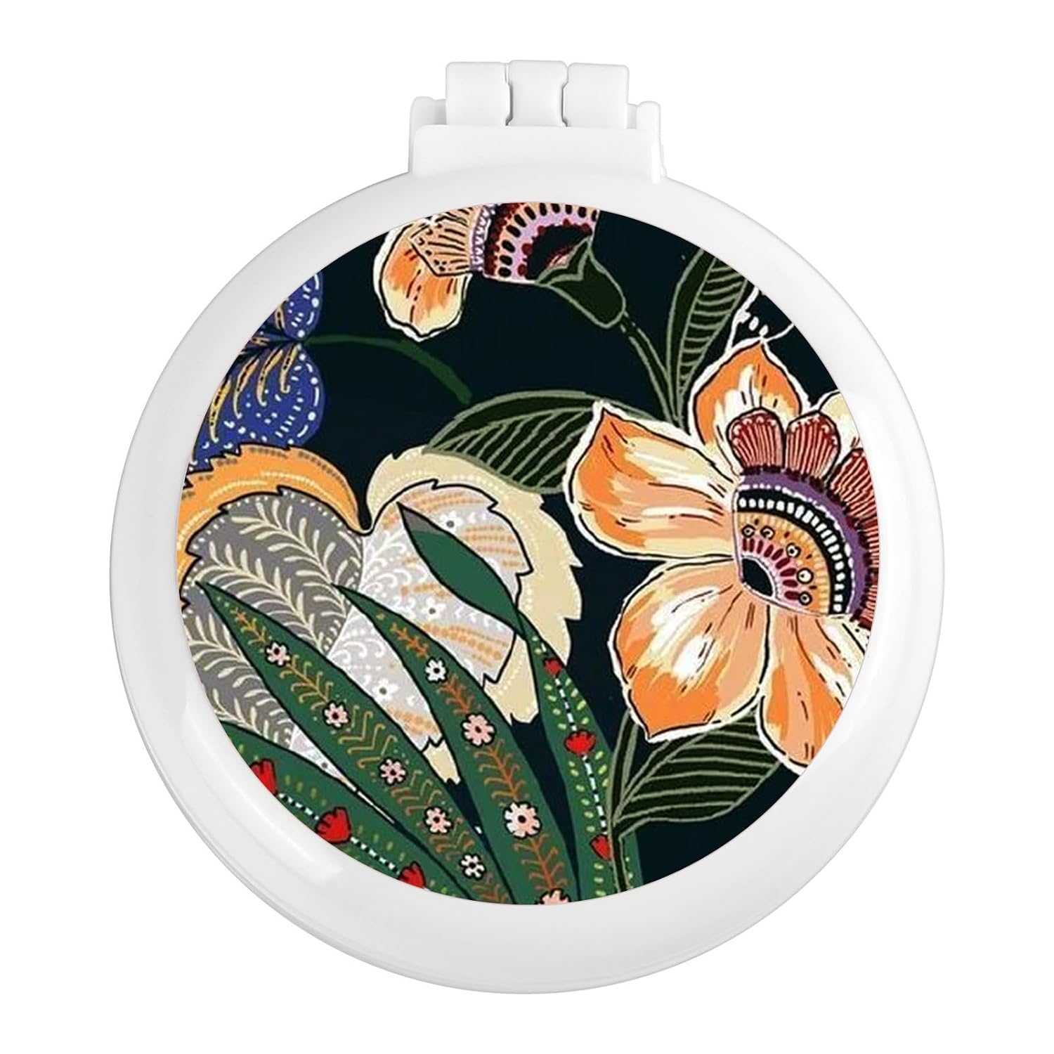 Mini Hairbrush, Pocket Hairbrush With Mirror Black flowers