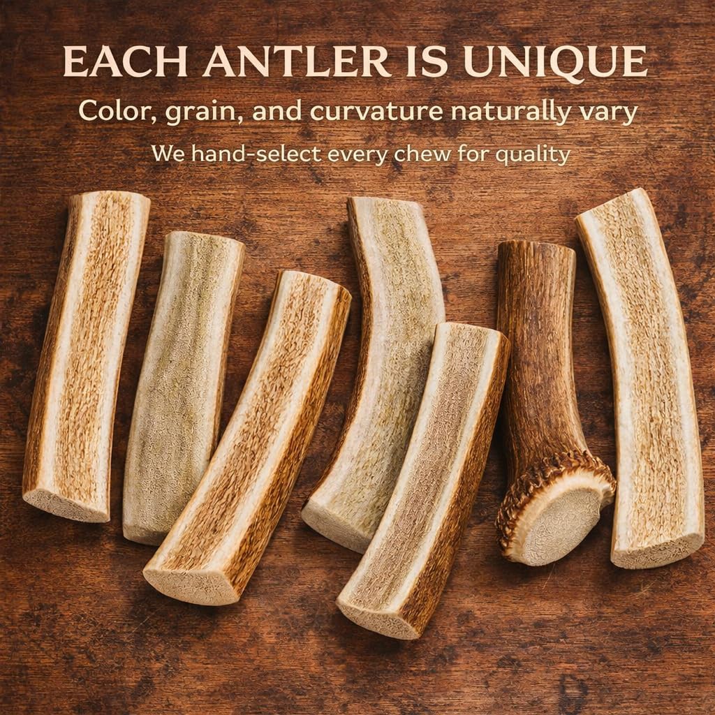 Whitetail Naturals Split Elk Antler Dog Chews (6 Pack, Small) Long-Lasting Bones for Aggressive Chewers, Odor-Free Half-Cut Elk Antlers for Dogs