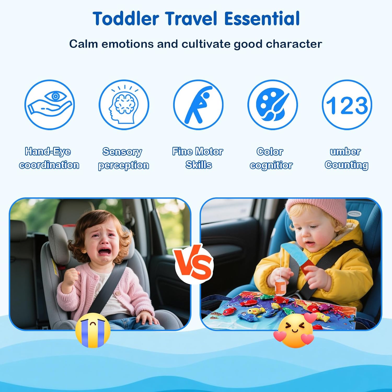 Montessori Toys for 1-2 Year Old - Cloth Ocean Fishing Game with Stacking Cups, Toddler Learning Toy for 12-18 Months, First Birthday Gifts for 1 Year Old Boy Girl, Learn Count and Sort Colors