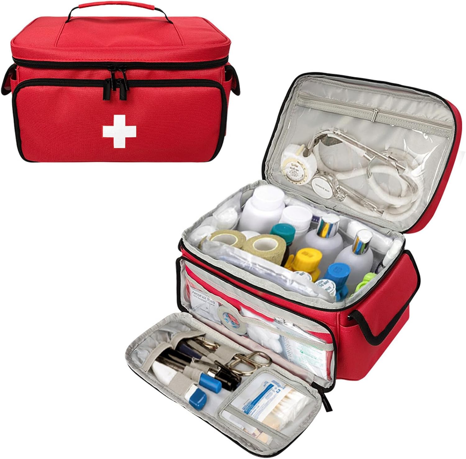Medicine Storage Bag, Empty First Aid Bag, Medicine Organizer and Storage Bag Empty, Pill Bottle Organizer for Emergency, First Aid Box Family Zippered Medicine Bag for Home and Travel
