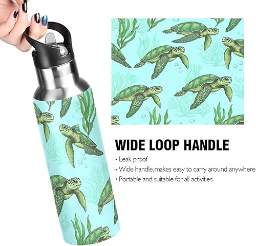 Miniatura 4 de Insulated Stainless Steel Water Bottle with Straw 20 Oz, Leakproof Water Bottles for Gym Outdoor Travel School, Green Sea Turtles