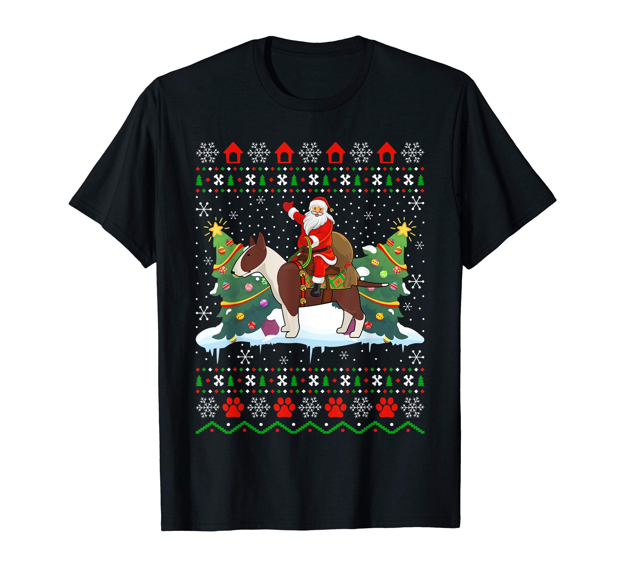 Bull Terrier Ugly Gift Santa Riding Bull Terrier Christmas T-ShirtOEKO-TEX STANDARD 100