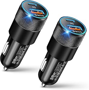 2-Pack Car Charger, 38W Dual Ports USB-C+USB-A Car Charger Adapter 12V USB C Fast Charging Cigarette Lighter Adapter for iPhone16e 16 15 Samsung S24, Pixel Cargador para Carro Phone Plug