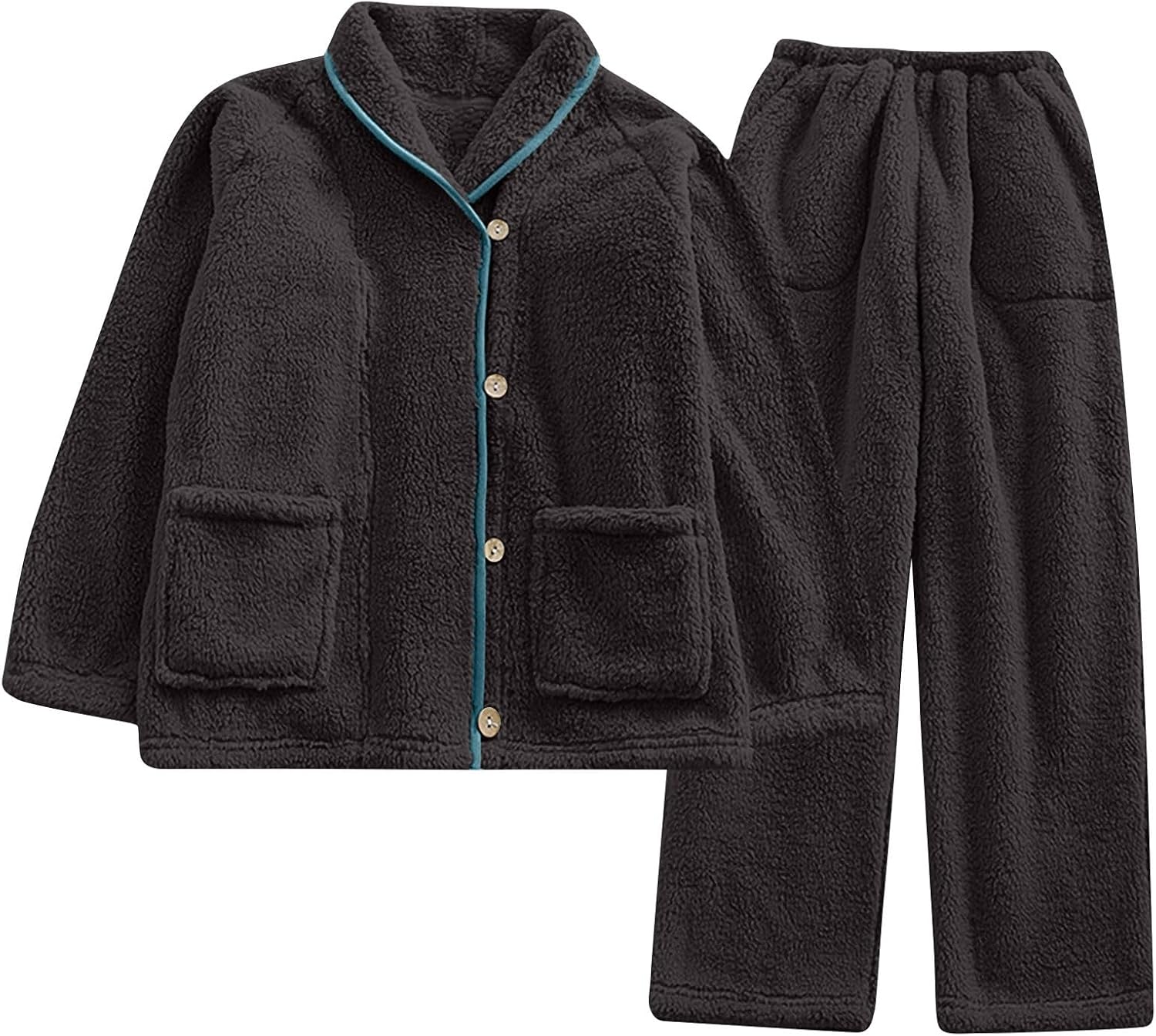 Flannel Men's Fuzzy Fleece Pajama Sets 2 Piece Outfits Long Sleeve Top Wide Leg Pants Lounge Matching Set Fall Winter