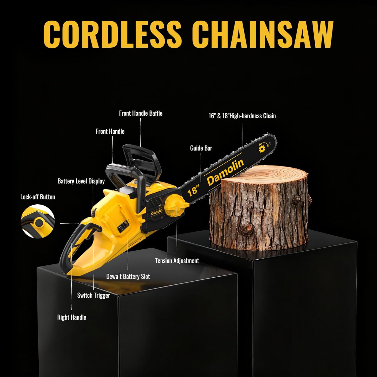 40V(20V*2) 16"+18" 2-IN-1 Brushless Chainsaw Cordless, Electric Powered Chainsaw Compatible with Dewalt Battery with Auto Oiler & Safety Lock Brake, for Tree Trimming Branch Wood Cutting(ONLY TOOL) - Image 2