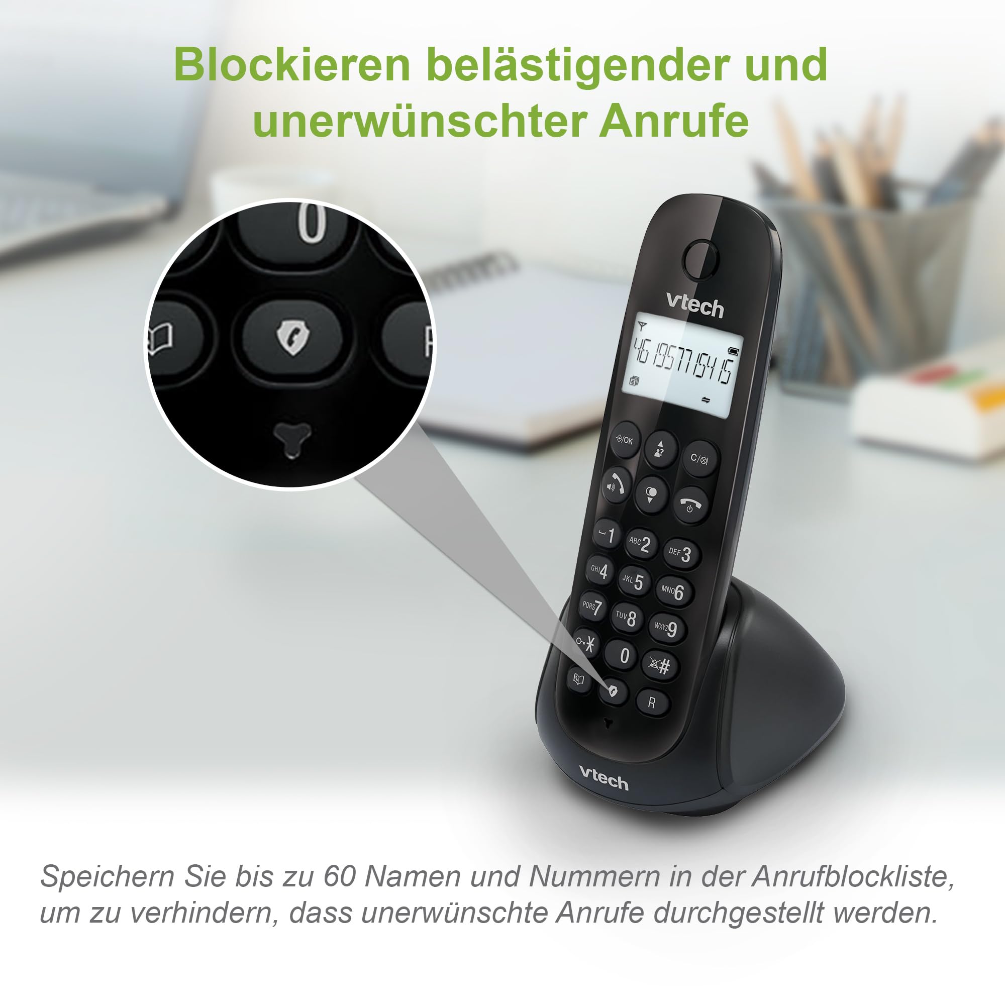 VTech CS1401 DECT Schnurloses Telefon 2 Mobilteile mit Anrufersperre, Freisprecheinrichtung, Anrufererkennung/Anklopffunktion, Hintergrundbeleuchtung Display, ECO-Modus Geringe Strahlung, Schwarz