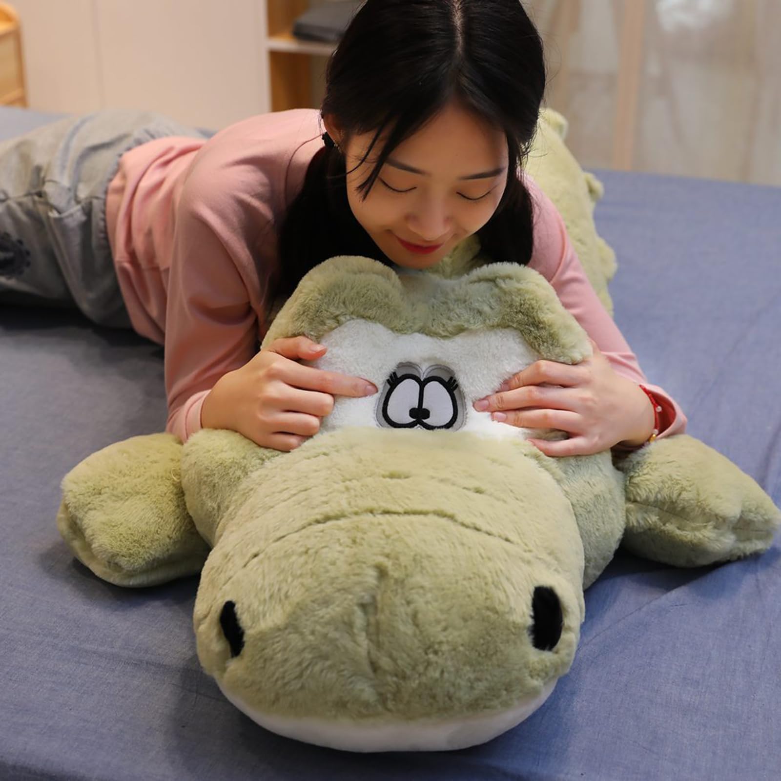 Krokodil PlüSchtier, Gewichtskuscheltier, Groß Krokodil Stofftier Riesen Kuscheltier, SüßEs Riesiges Flauschiges Jumbo PlüSch Spielzeug, FüR Junge MäDchen Geschenk (150cm,lv)
