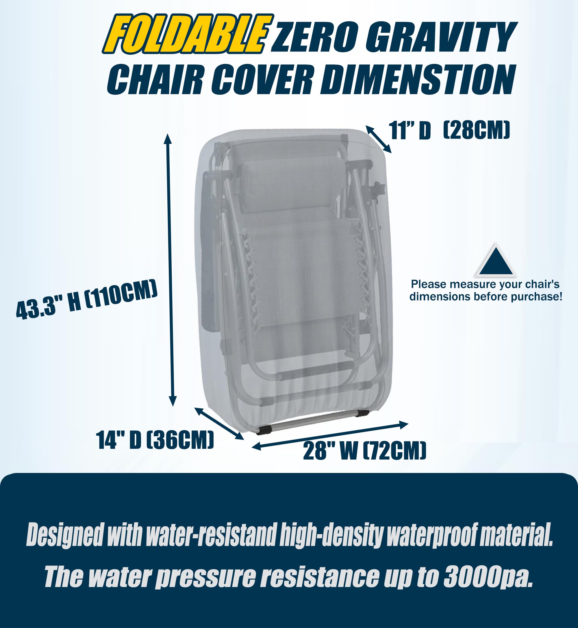 Copertura di protezione UV impermeabile per chaise longue pieghevole, 600D Oxford, 1 pezzo, 72Wx16Dx110Hcm