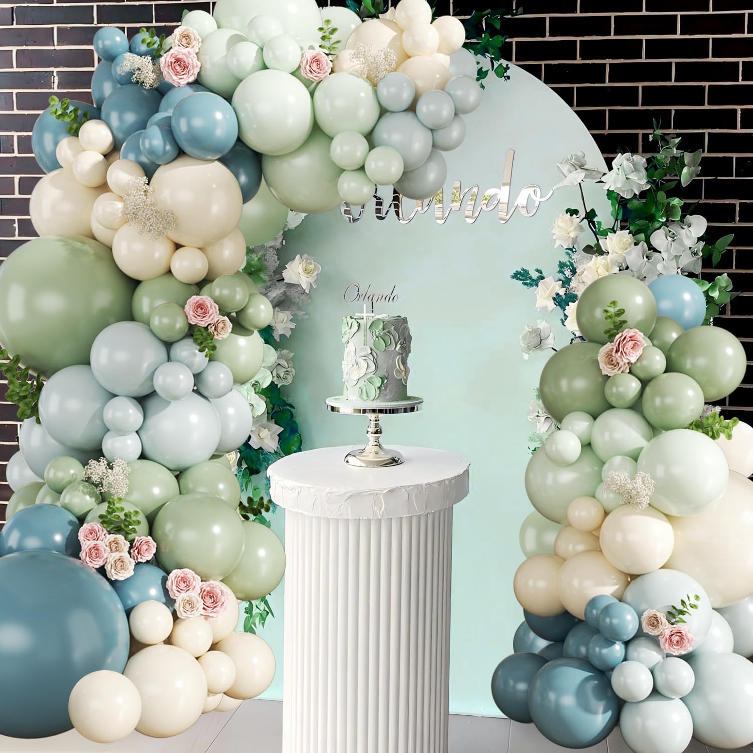 Dusty Blue Sage Green Balloon Arch Kit, 124Pcs Dusty Light Macaron Blue Sage Green and Sand White Pastel Balloons Garland Arch Kit for Birthday Baby Shower Wedding Boho Bridal Shower Party Decorations