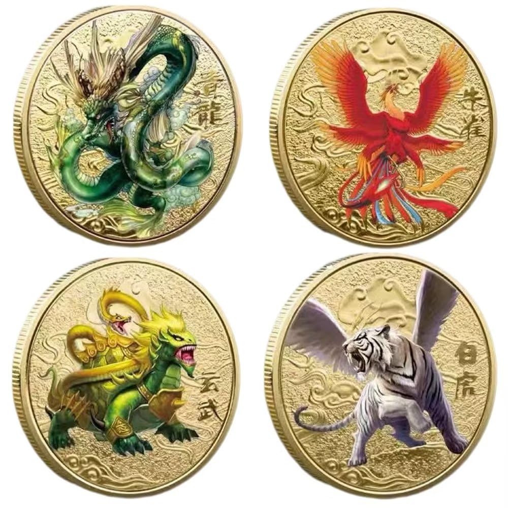 YIQILAFADA Mythical Animal Vermilion Dragon Tiger Tortoise Lucky Coin Zodiac Lucky Charms Challenge Coin