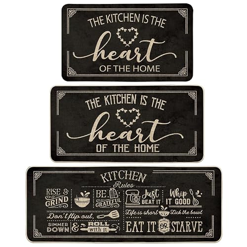 Artoid Mode Black Cooking Sets Kitchen Mats Set of 3