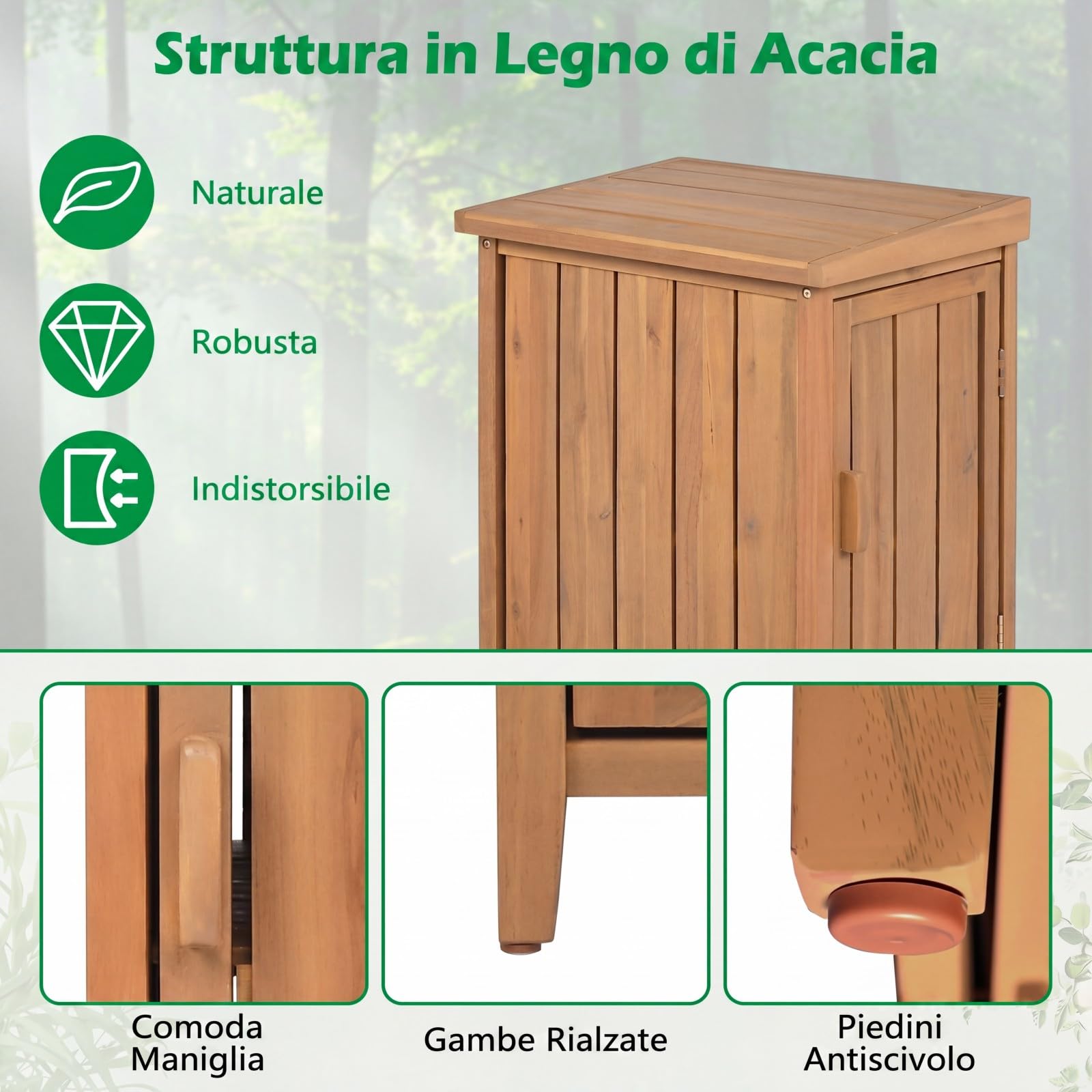 COSTWAY Armadio da Esterno in Legno Massello con Ripiano Rimovibile, Casetta Porta Attrezzi con Porta e Coperchio Apribile, Contenitore per Bidoni Spazzatura per Giardino, Cortile e Patio