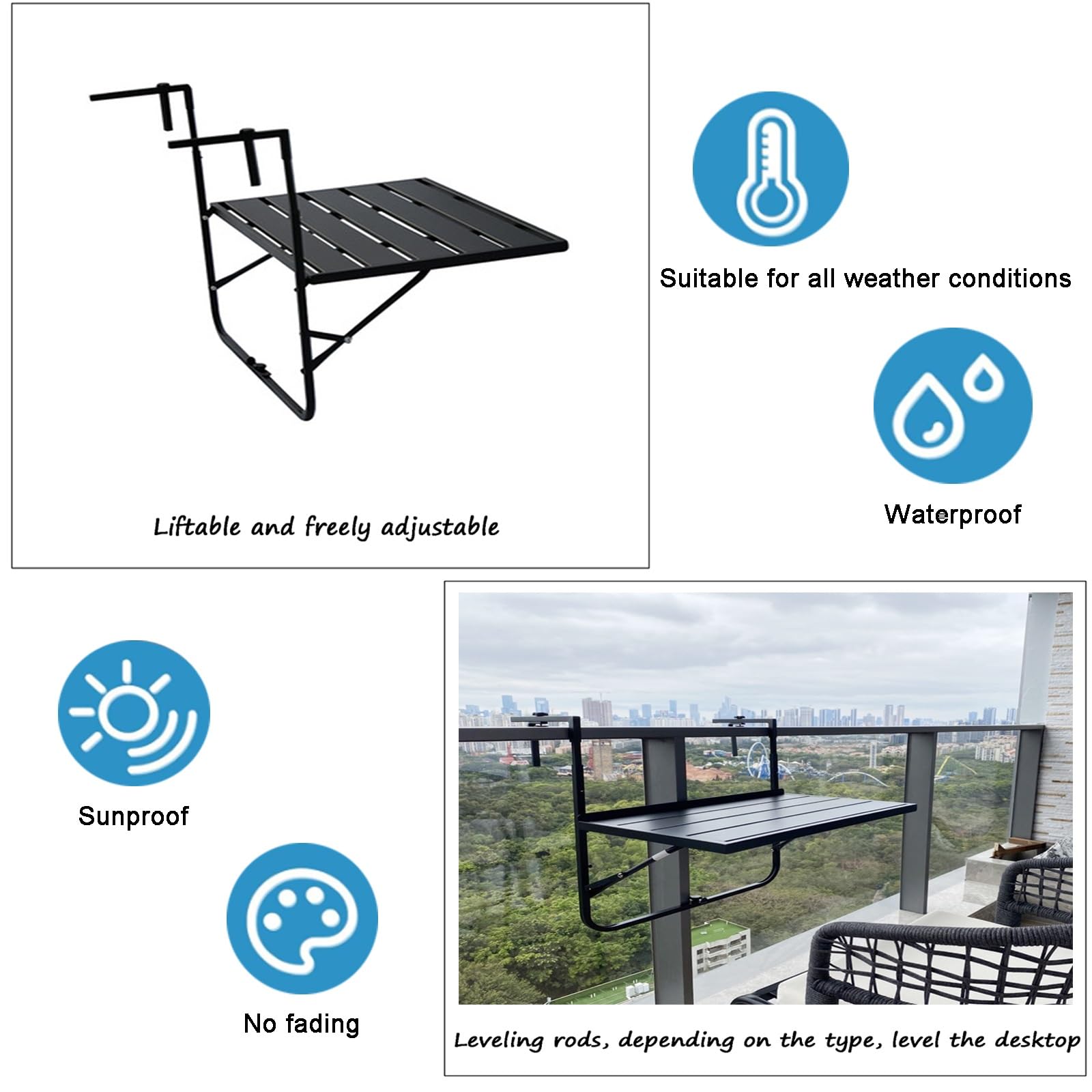 Mesa Plegable para barandilla de balcón - Mesa Auxiliar Colgante de Metal para Exteriores Que Ahorra Espacio, para Interiores y Exteriores - Mesa de Bar Blanca versátil para Espacios pequeño