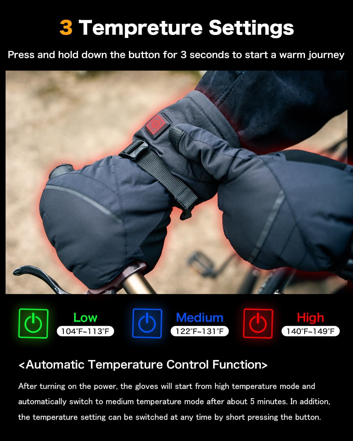 Heated Gloves for Men Women, Heated Motorcycle Gloves, Touchscreen, Waterproof Perfect for Motorcycle, Cycling, Skiing & Hiking, Outdoor Winter Sports - Image 4