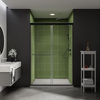 44-48 in.W x70 in.H Semi-Frameless Sliding Shower Door,Sliding Shower Door with 1/4" (6mm) Clear SGCC Tempered Glass,Matte Black Finish,Shower Doors can be Installed Left and Right