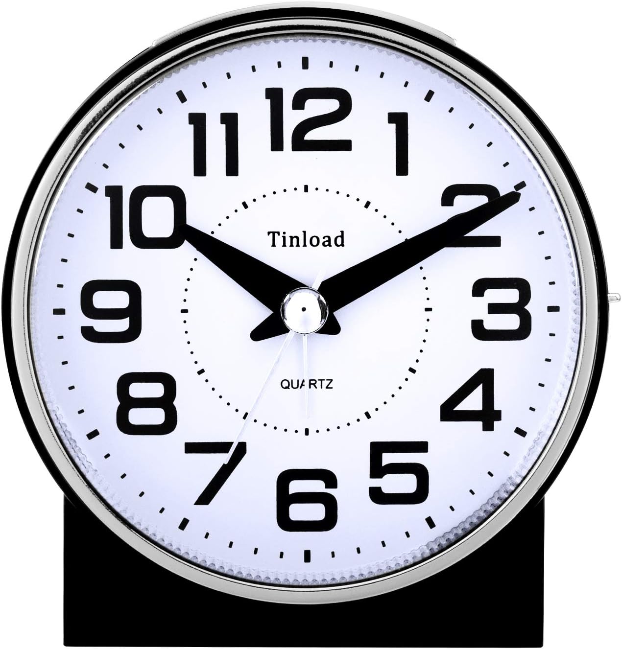 4" Silent Analog Alarm Clock Non Ticking, Gentle Wake, Beep Sounds, Increasing Volume, Battery Operated Snooze and Light Functions, Easy Set (Black)
