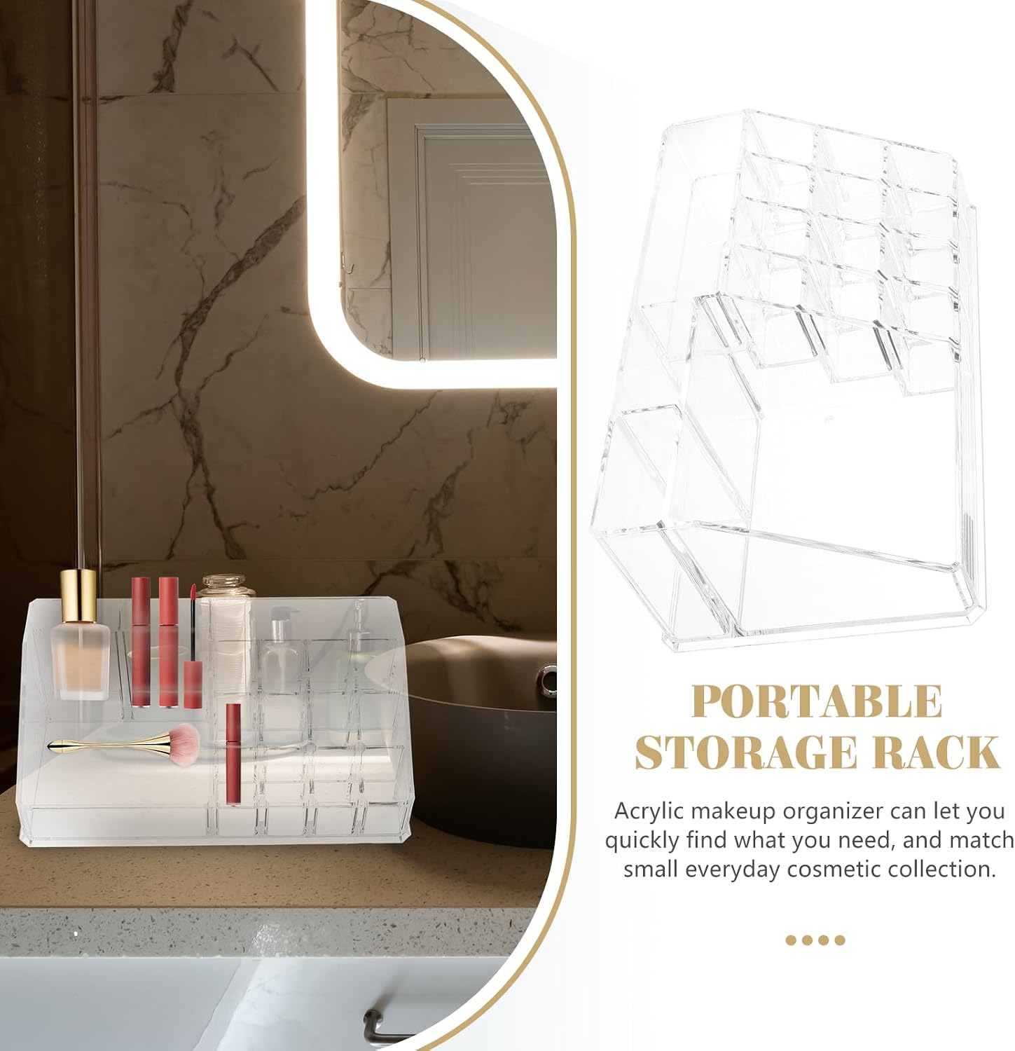 Makeup Vanity Organizer Diamond Texture Portable Cosmetic Display Case with Lipstick Holder Desktop Storage for Skincare and Beauty Tools image 3