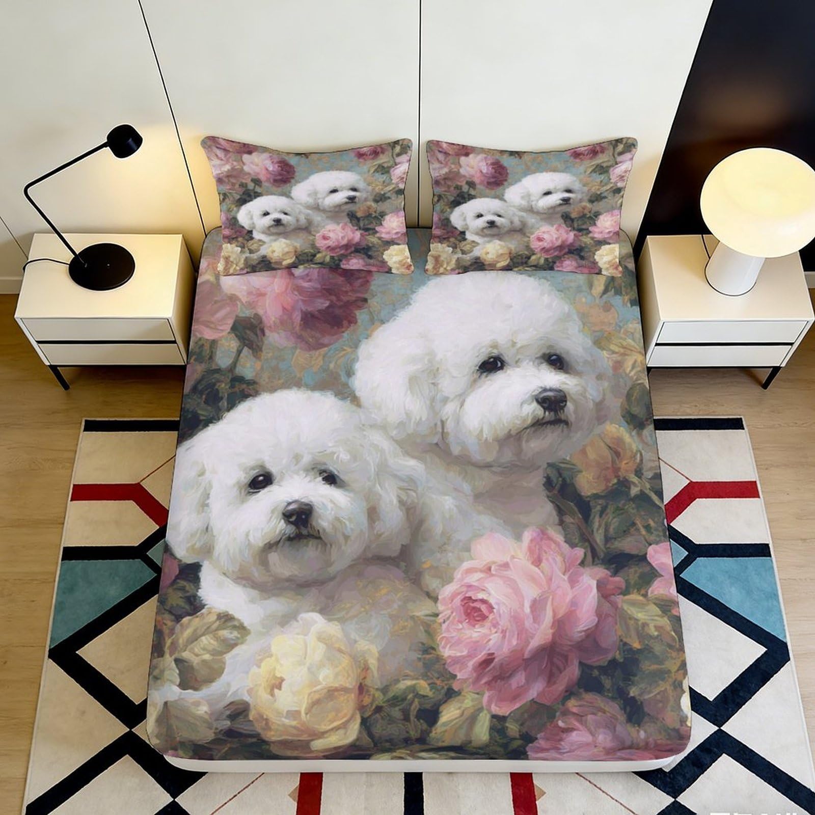 Jqzkxnhpbr Style-2 3D Printed Cute Puppy Flower Fitted Sheet Microfiber Soft Decorative Dog Bed Cover For Bedroom Dorm Mattress Protection 90X200x25cm