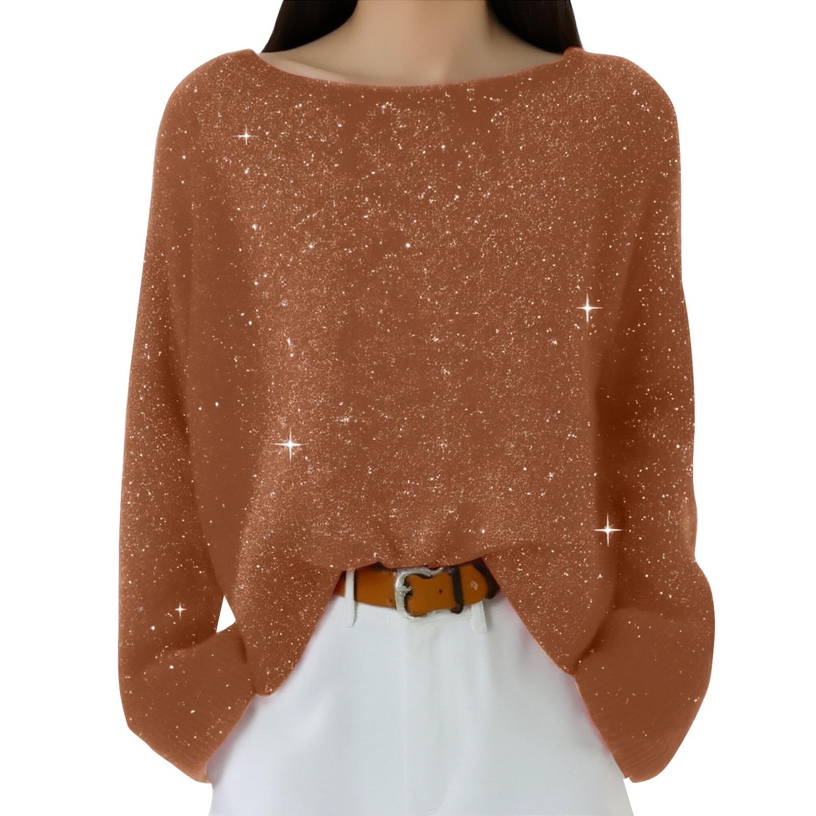 Cozy Sweaters for Women Sequin Knitted Casual Pullover Tops Fashion One Shoulder Long Sleeve Winter Spring Clothes