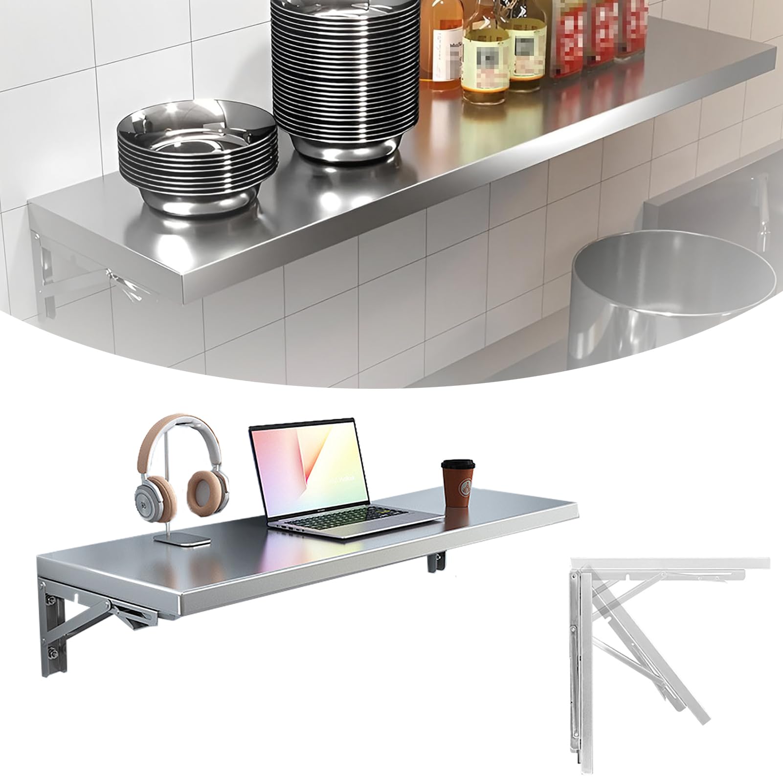 KLGFBDC Wall Mounted Folding Kitchen Table 90x25cm Space-Saving Workbench Drop Leaf Table for Study Bedroom Bathroom Balcony - Versatile Floating Shelf Solution