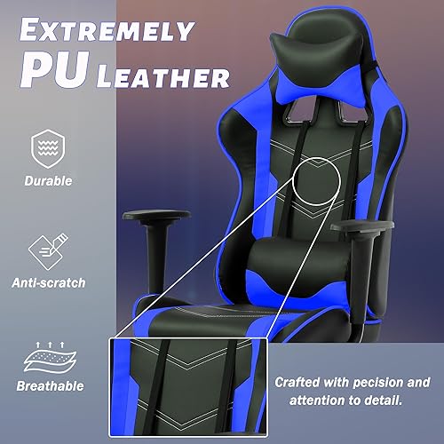 Miniatura 43 de Sillas de cuero sintético con respaldo alto, silla de computadora con reposacabezas y soporte lumbar, asiento ancho ajustable en altura ajustable,