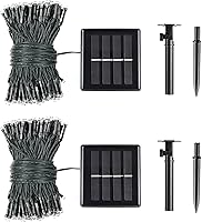 Vista 6 de Albelt - Paquete de 2 tiras de luces solares LED de 85 pies, 480 luces LED para exteriores, cable verde impermeable, 8 modos de iluminación, luces
