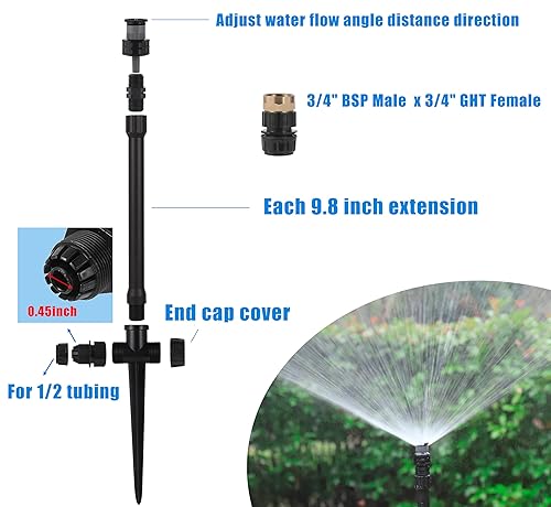 Miniatura 4 de Aspersor de jardín ajustable de 0 a 360 con 9 extensiones de riego de jardín de conexión rápida (9.85 pulgadas), juego perfecto para arbustos de