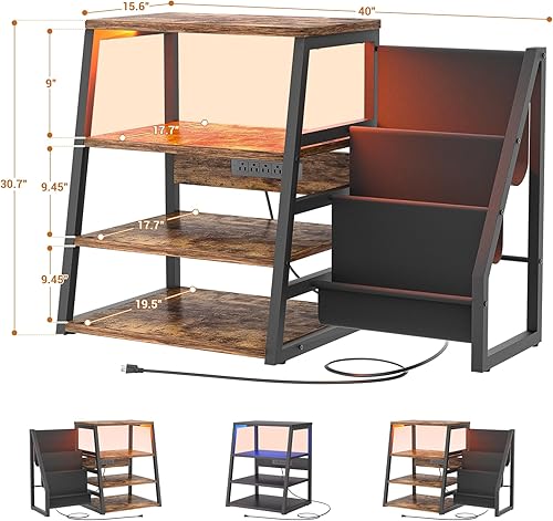 Miniatura 3 de AV Media Stand with Outlets, Stereo Stands and Racks with Vinyl Storage, Stereo Stand with Record Storage, Audio Stereo Rack Cabinet, Turntable