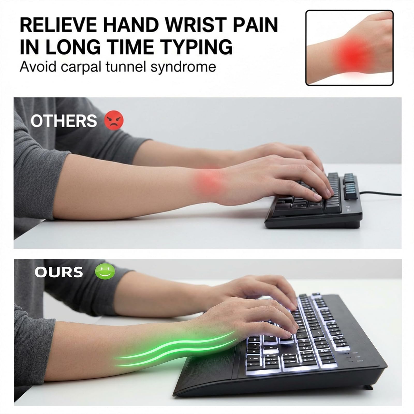 Großgedruckte Tastatur mit Hintergrundbeleuchtung für Senioren, Sehbehinderte, kontrastreiche schwarze Tasten, weiße LED mit Abdeckung, kabelgebunden, USB 104 in voller Größe, leicht zu lesende große