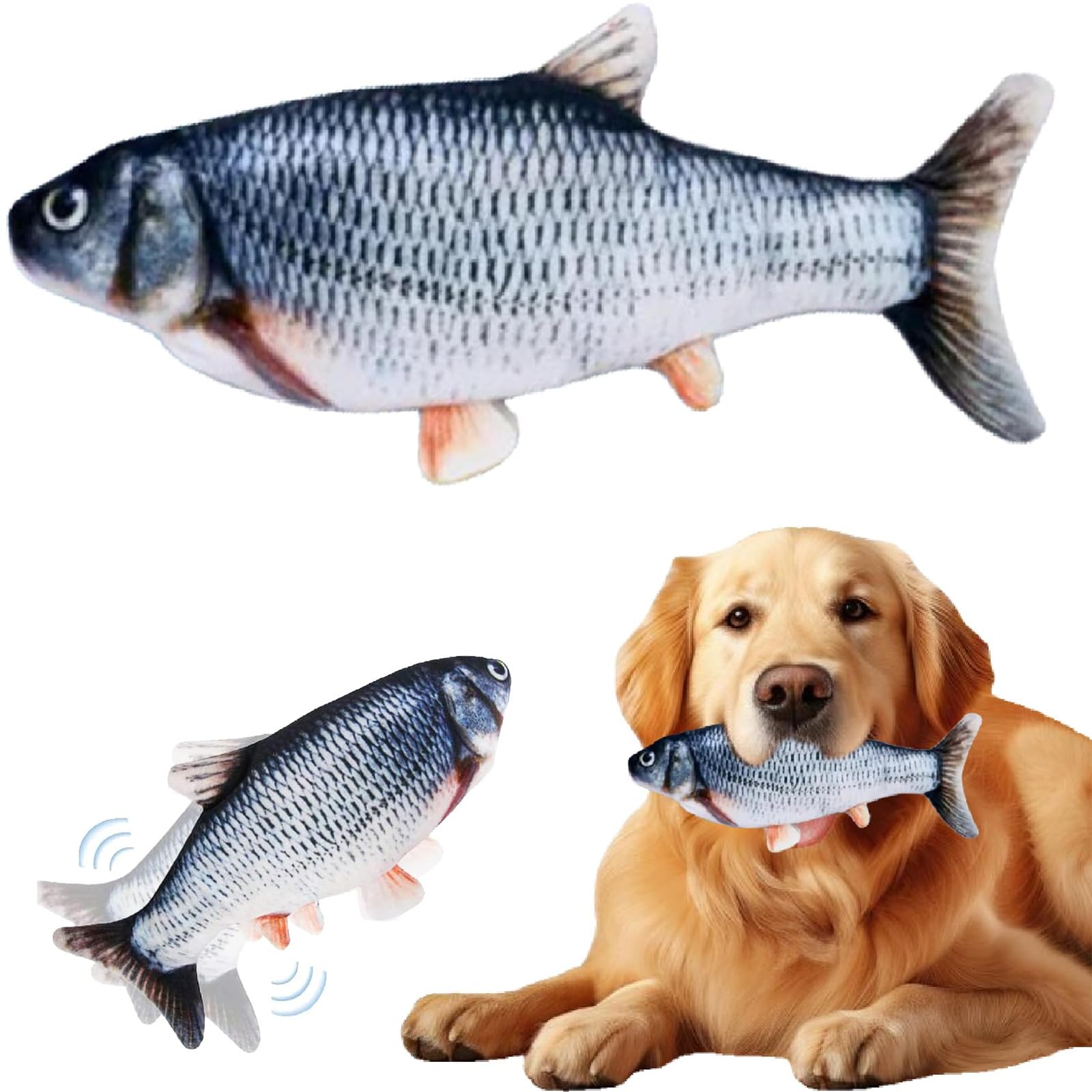 Muiltvoe 2024 Floppy Fish Cat & Dog Toy - Flopping Fish for Dogs & Cats, Reduces Stress (Grass Carp, 1Pcs)