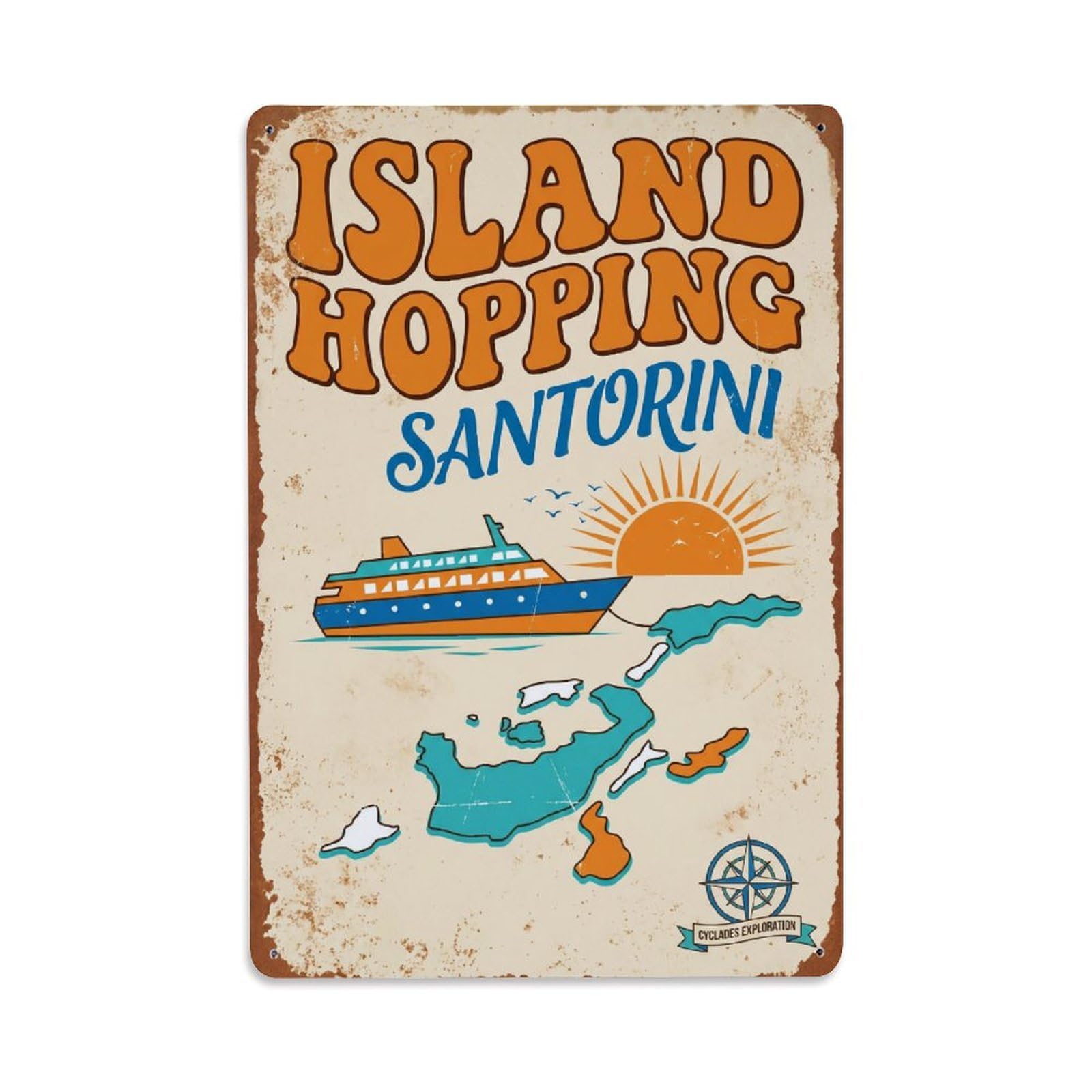 Gead 8X12inch Style Vintage Travel Santorini Island Hopping Metal Tin Sign