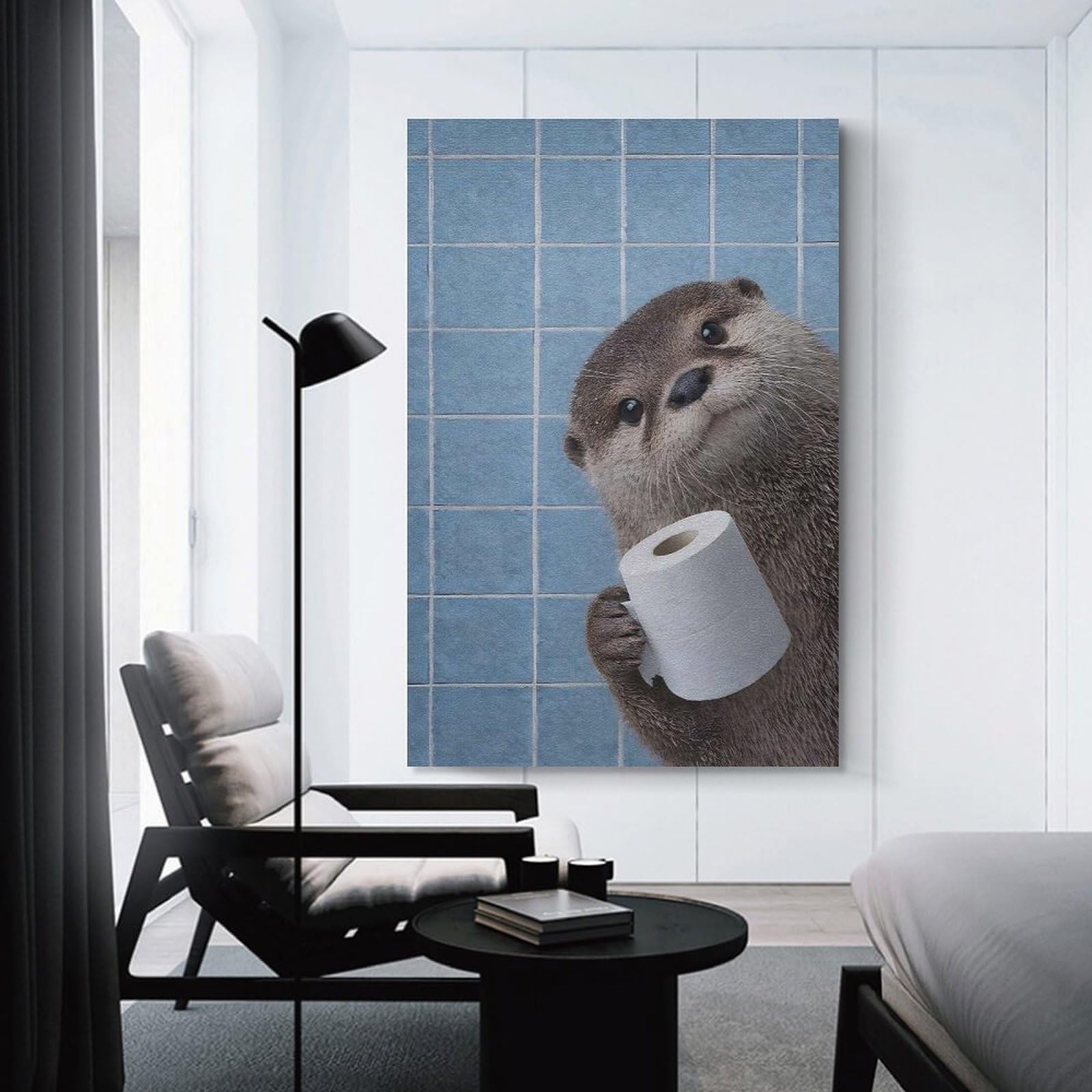 Junmoney Otter Holding Toilet Paper Wall Art Print, 08x12inch(20x30cm), for Corridors, Hallways Or Apartment Entries, Wall Decor to Refresh Empty Corners