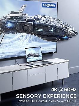 Dockteck 6-in-1 USB C Hub with 4K 60Hz HDMI, USB-C Data Port, 1Gbps Ethernet, 100W PD, 2 USB 3.0 Bundle with CableCreation 10 Feet 18 AWG Angled 2-Slot Non-Polarized Angle Power Cord
