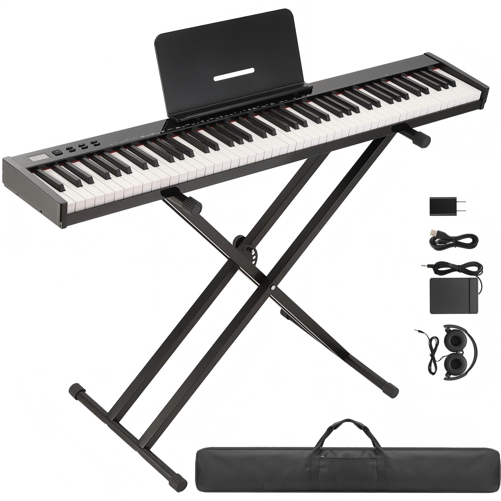 Garvee 88 Key Full-Size Semi-Weighted Electronic Keyboard Piano, Portable Design with Headphones, Sustain Pedal, Stand, Power Adapter &amp; Travel Case - Perfect for Beginners and Adult Players