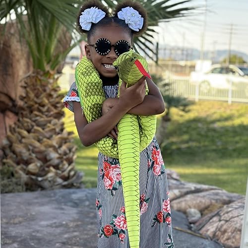 Miniatura 7 de MorisMos Peluche de serpiente gigante mamá con bebés, juguete de peluche realista de serpientes, 80 pulgadas de largo, boa constrictor verde para