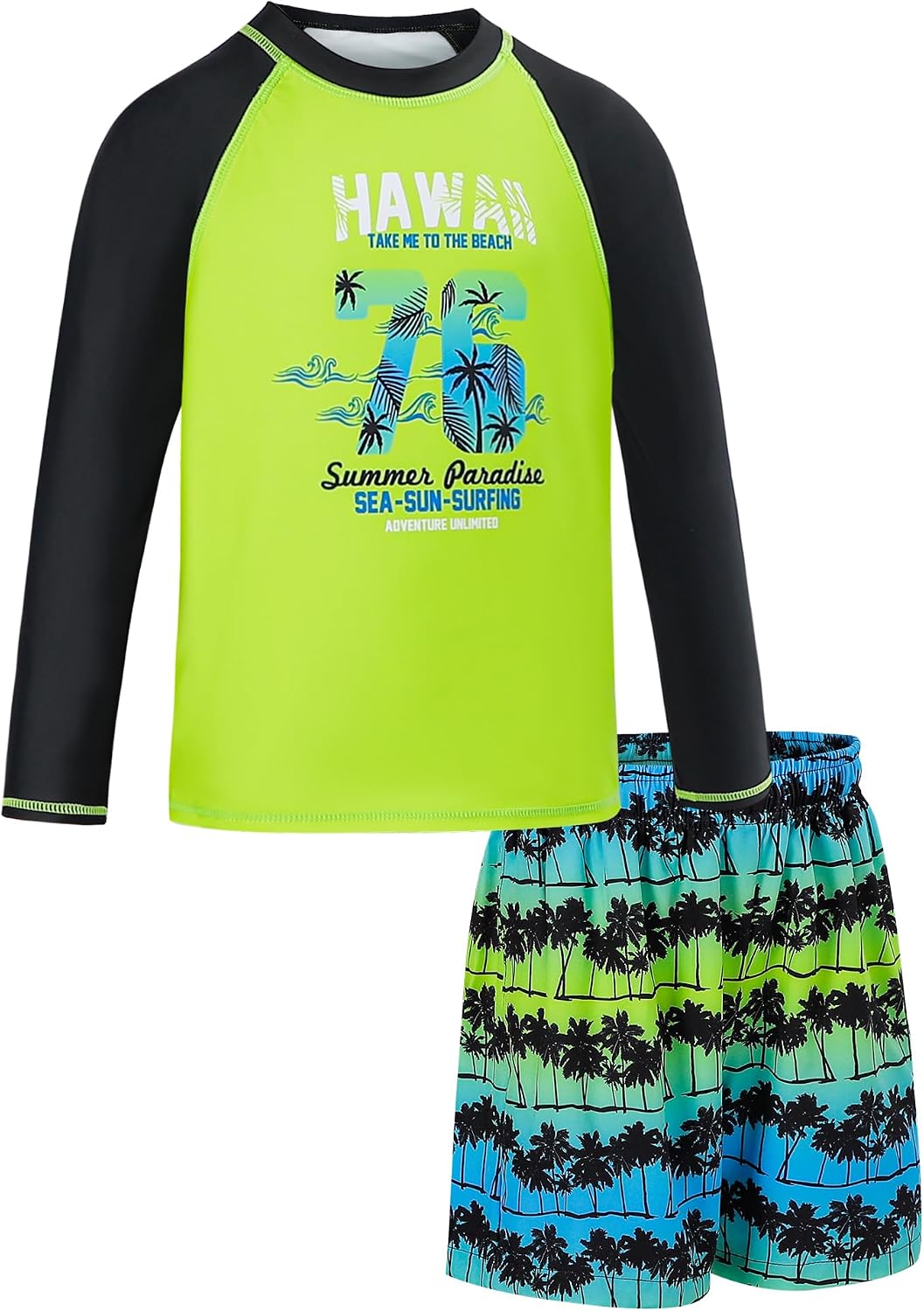 Boys Swim Set Long Sleeve Rash Guard Swim Trunks Quick Dry 2 Piece Sun Suits for Kids