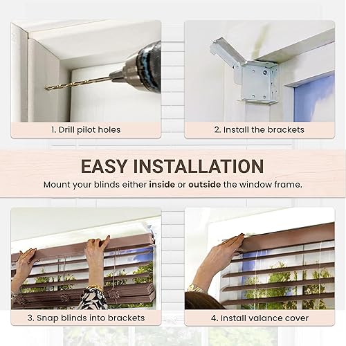 Miniatura 7 de Persiana sin cordón de 2 pulgadas de listones, mini persianas de vinilo en relieve, veta de madera en relieve, 32 pulgadas de ancho x 64 pulgadas de