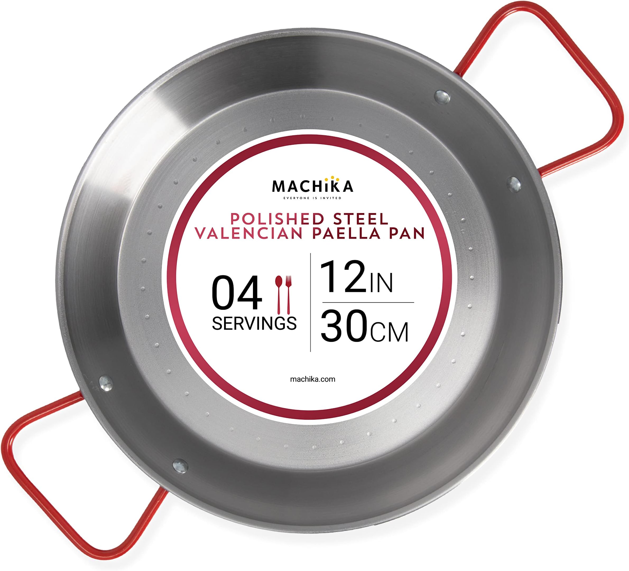 Machika Traditional Carbon Steel Skillet, Genuine Spanish Paella Pan with Dimpled Surface, Versatile Carbon Steel Pan for Global Rice Dishes, 12 inches/4 Servings