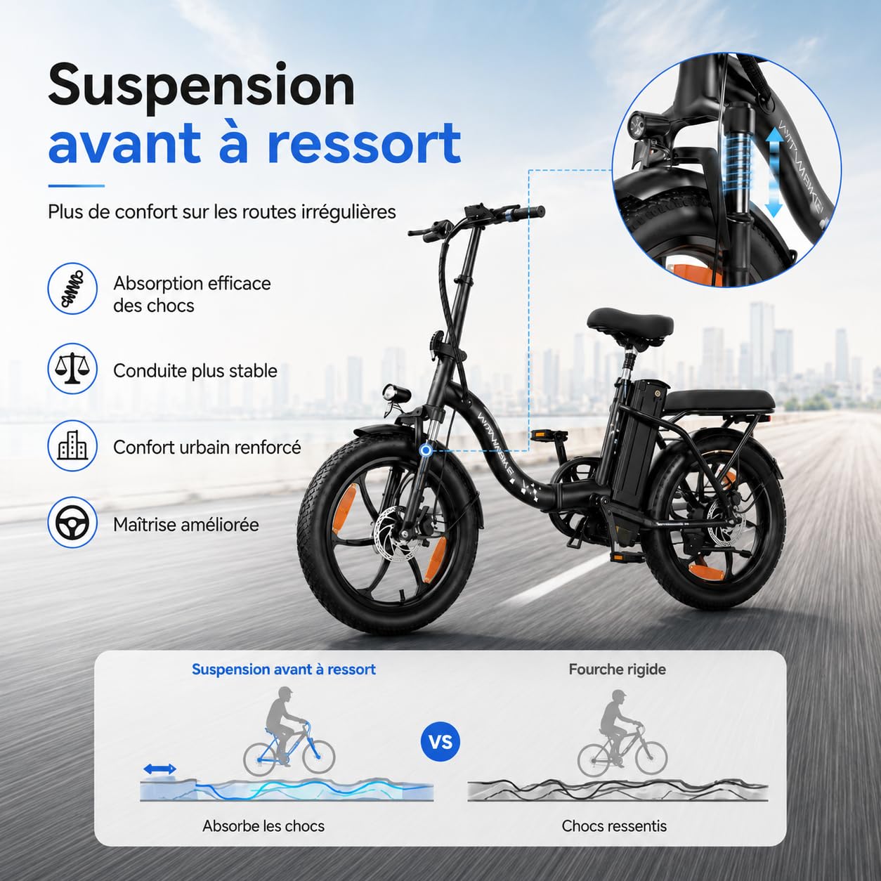 Bici Elettrica Pieghevole ，250W E-Bike da 48V 16AH 80-100KM biciclette pieghevoli elettriche，per adulti Bicicletta Elettrica con Ammortizzatore e Cambio 7 Velocità per Uomo Donna