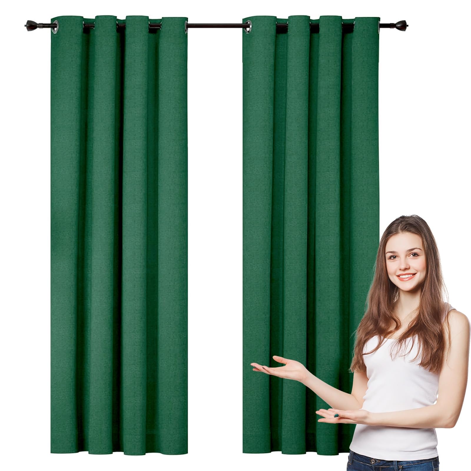 Ösenvorhang 2Er Set Verdunklungsvorhänge 70 x 170 cm Knitterfrei Pflegeleicht, Verdunkelungsgardinen mit Ösen Thermovorhänge, mit Raffhalter für Schlafzimmer Wohnzimmer, Grün