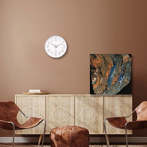 Miniatura 3 de Lafocuse Reloj de pared de 12 pulgadas con números 3D de oro rosa y blanco para decoración de sala de estar, moderno reloj de pared de cocina,