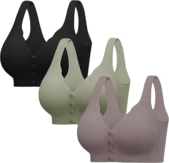 Angelhood 3 Pack Seamless Front Closure Jelly Bras for Women No Underwire Comfort Post Surgery Full Coverage Bralettes