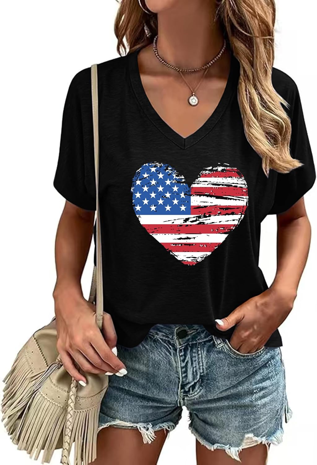 American Flag Heart Shirts for Women: 4th of July Graphic T-Shirt Vintage USA Flag Shirt Patriotic Blouse Tees - Image 2