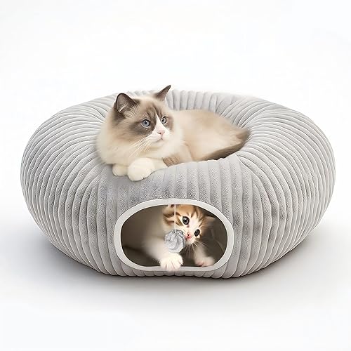 Miniatura 10 de Cama túnel para gatos con 40 juguetes para gatos, túnel de juego plegable para gatos de interior, tubo para gatos para gatitos y cachorros