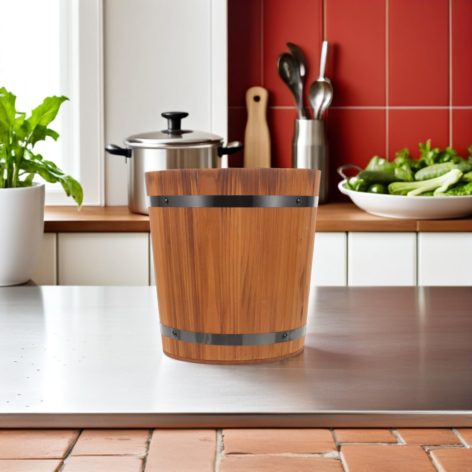 DOITOOL Contenedor de Arroz de Madera Cubo de Arroz para Granos y Cereales Contenedor de Alimentos para Cocina Organizar