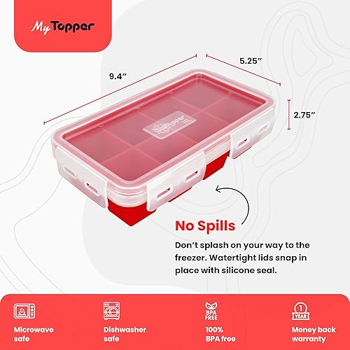 Miniatura 6 de IceTopper XL - Bandeja para cubitos de hielo con tapas adjuntas, moldes para cubitos de hielo de fácil liberación, 8 cubos grandes por bandeja,