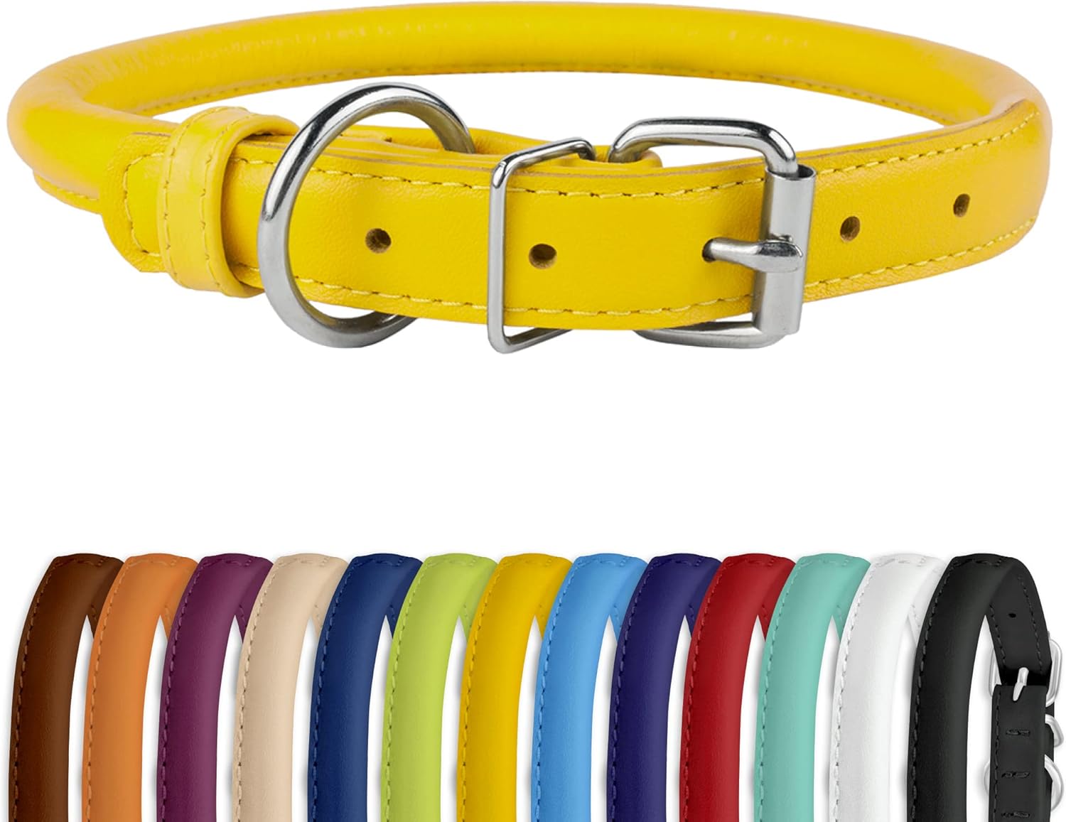 CollarDirect Rolled Leather Dog Collar, Soft Padded Round