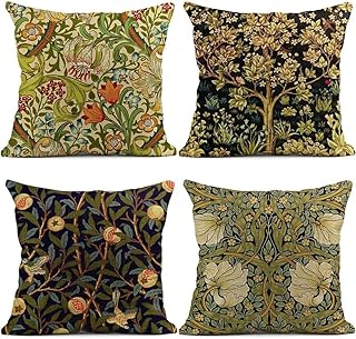 Kissenbezug 45x45 cm 4er Set Kissenbezüge Blumen Vögel Boho Vintage Stil Leinen Kissenhülle Dekorative Sofakissen Dekokissen Zierkissenbezug für Sofa Couch Wohnzimmer Schlafzimmer