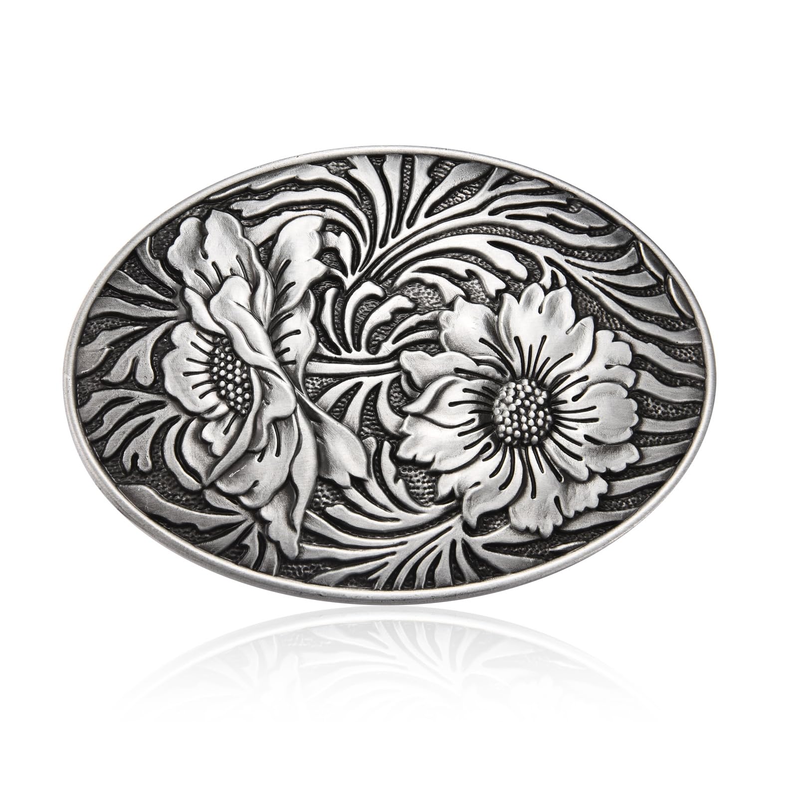 BBOTEN Antique Engraved Flower Oval Belt Buckle - Men Women, Western Cowboy, Christmas Halloween Gifts