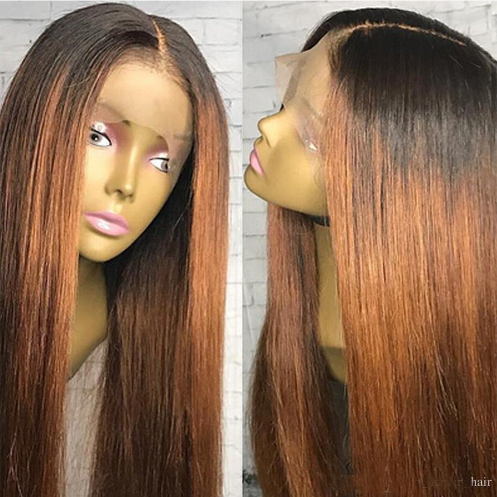 Dream Beauty Human Hair Straight full lace wig 100% Real Brazilian Hair Ombre Black Roots 1B 30 Color 130% Density Wig For Black Women(14", full lace wig)